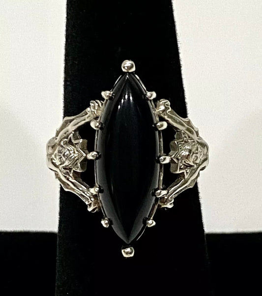 Designer Black Onyx Marquise Sterling Silver Ring