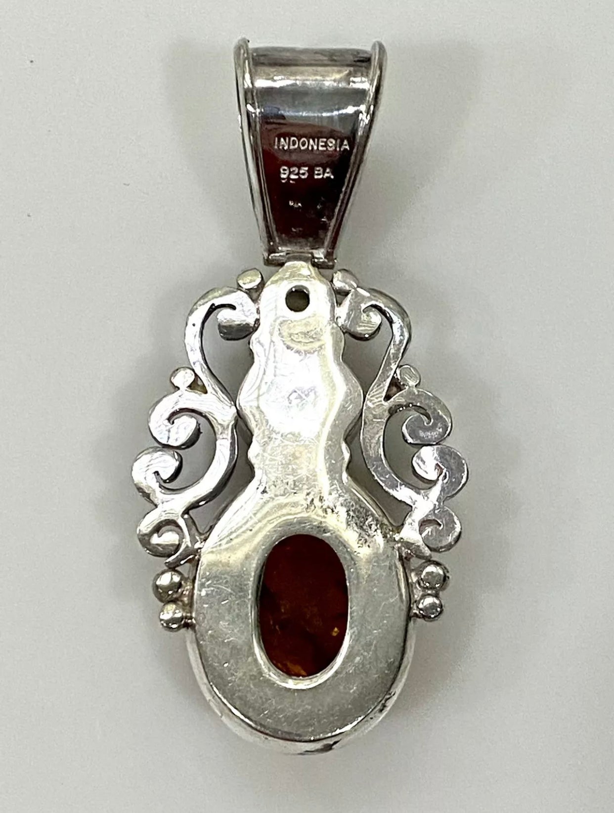 Vintage Styled Amber Black Onyx Moonstone Sterling Silver Pendant