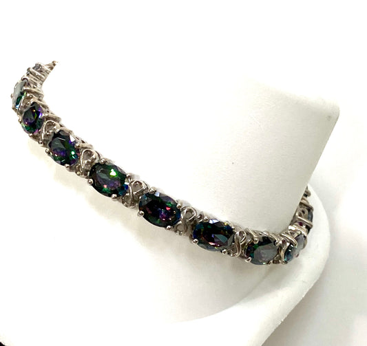 BEAUTIFUL MYSTIC TOPAZ STERLING SILVER LINK BRACELET