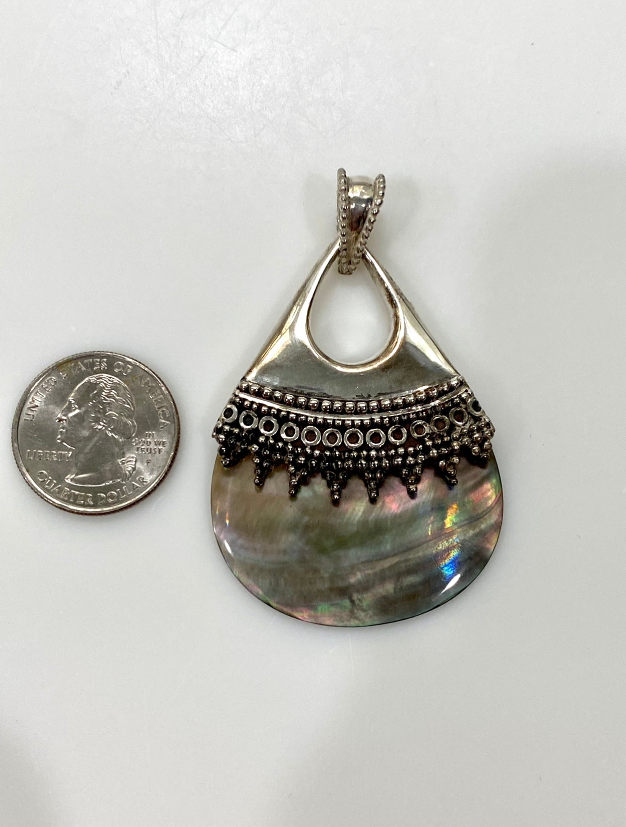 Abalone Shell Sterling Silver Vintage Pendant