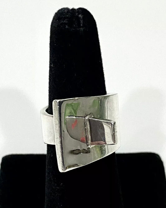 Modern Sterling Silver Buckle Ring