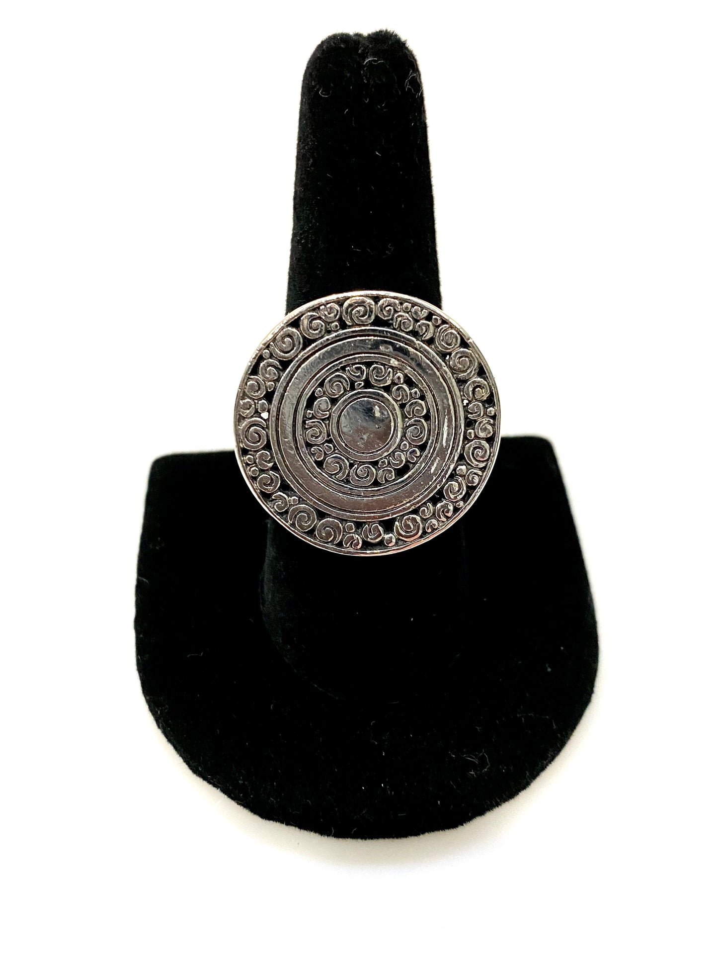 UNIQUELY DESIGNED ORNATE SOLID STERLING SILVER DISC RING