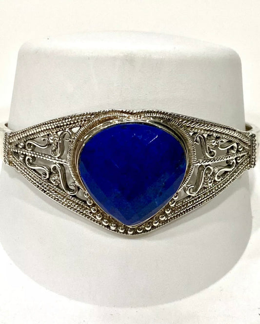 Gorgeous Faceted Blue Onyx Sterling Silver Cuff Bracelet