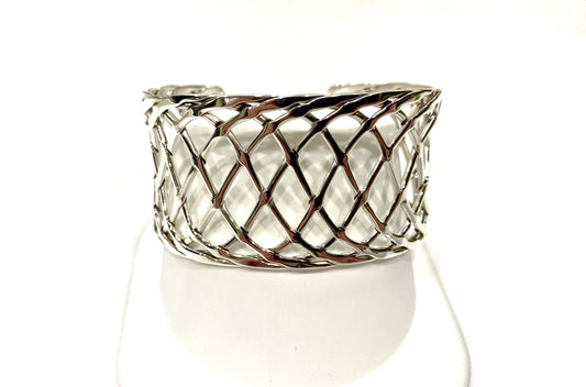 WIDE WOVEN SOLID STERLING SILVER CUFF BRACELET