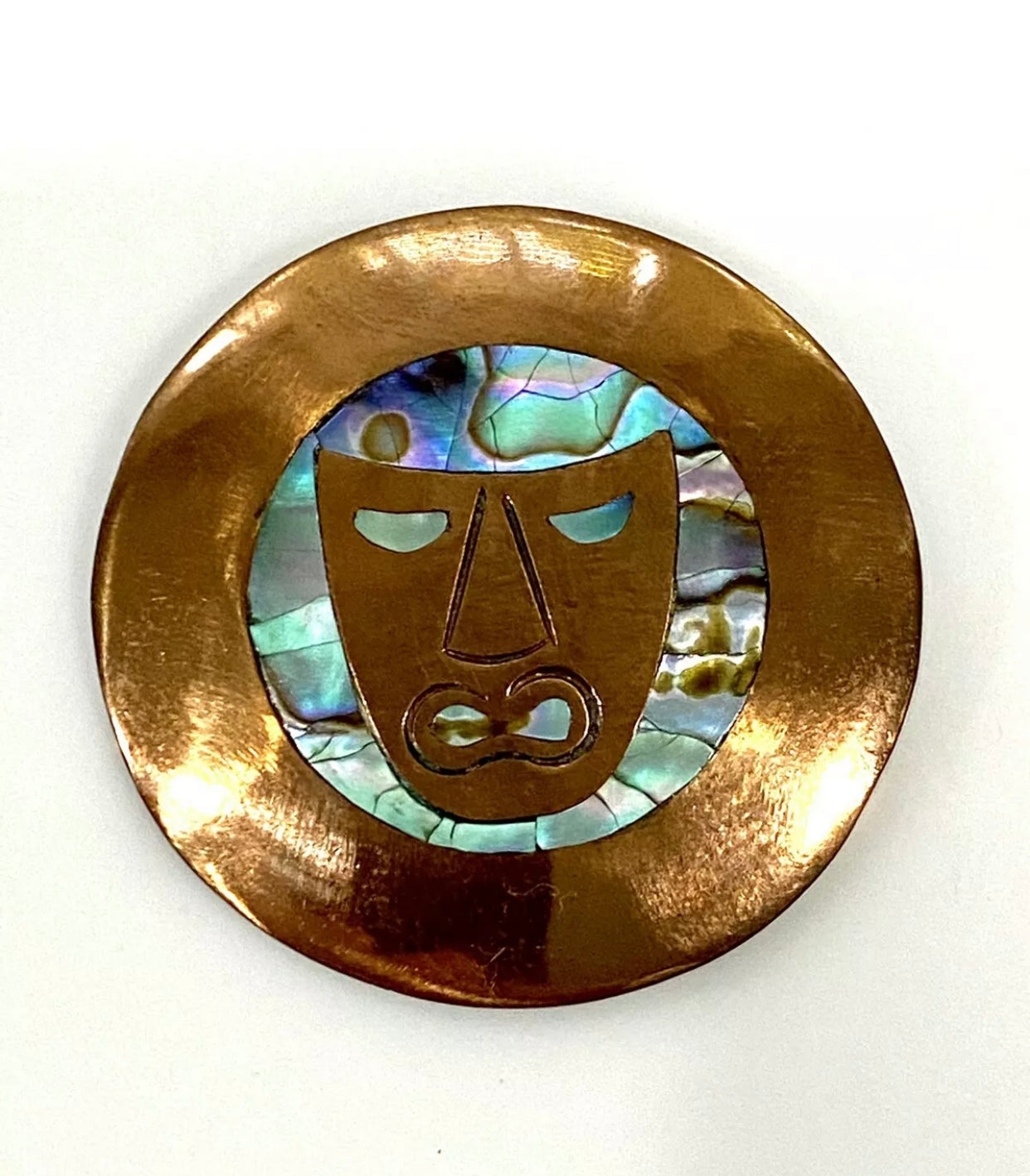 Vintage Mexico Copper Abalone Pin Brooch