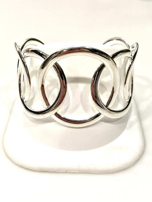 ITALIAN MADE LARGE CIRCLES SOLID STERLING SILVER CUFF BRACELET