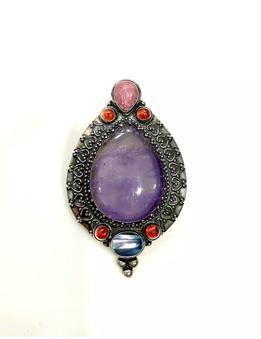 Gorgeous Genuine Amethyst Sterling Silver Pendant