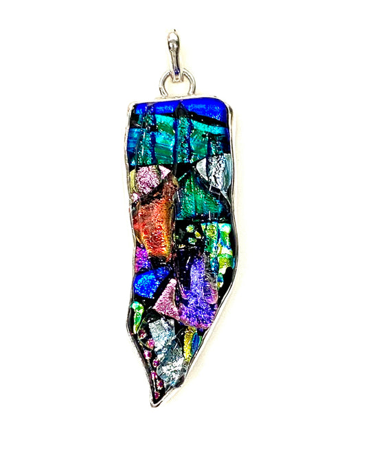 Large Dichroic Glass Sterling Silver Pendant