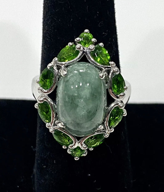 Jadeite & Chrome Diopside Sterling Silver Ring