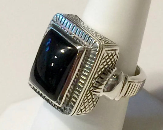 Vintage Style Arya Designer Onyx Solid Sterling Silver Ring