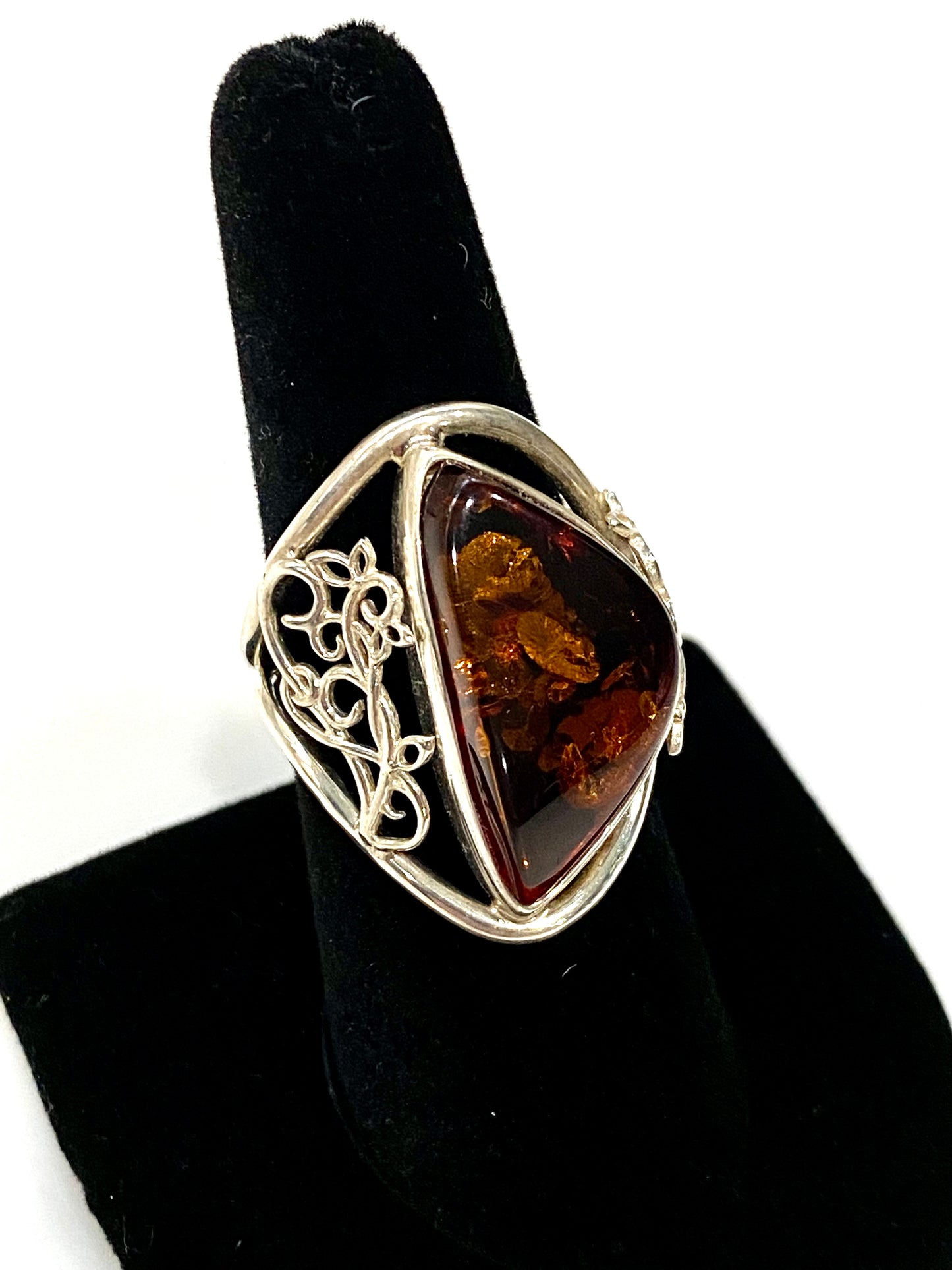 Artfully Designed Dominican Amber Sterling Silver Ring