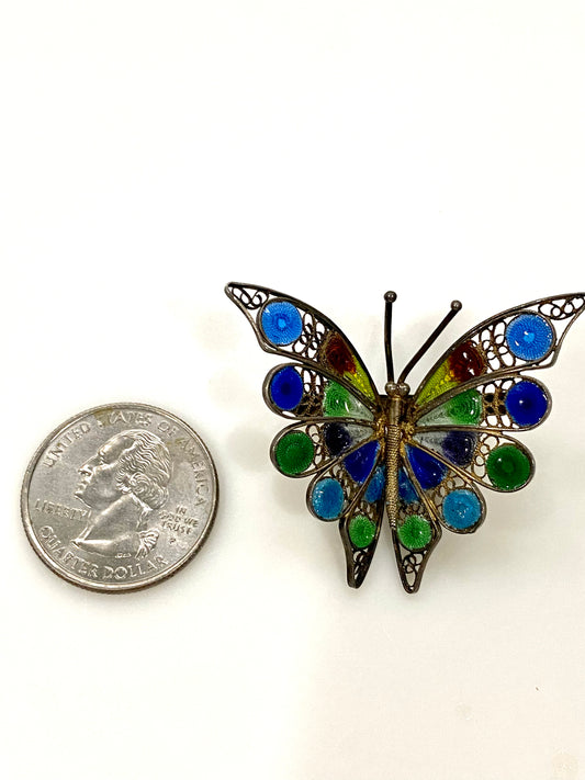 Sterling Silver Butterfly Enameled Pin Brooch