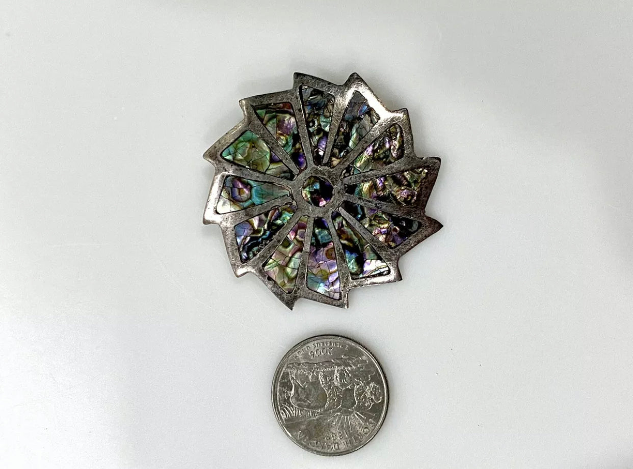 Vintage Abalone Sterling Silver Mexico Pin Brooch