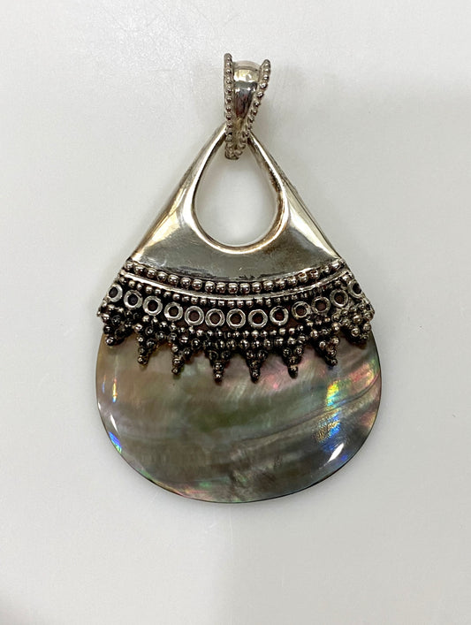 Abalone Shell Sterling Silver Vintage Pendant