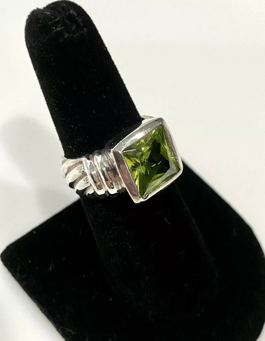 Yurman Inspired Genuine Peridot Sterling Silver Ring