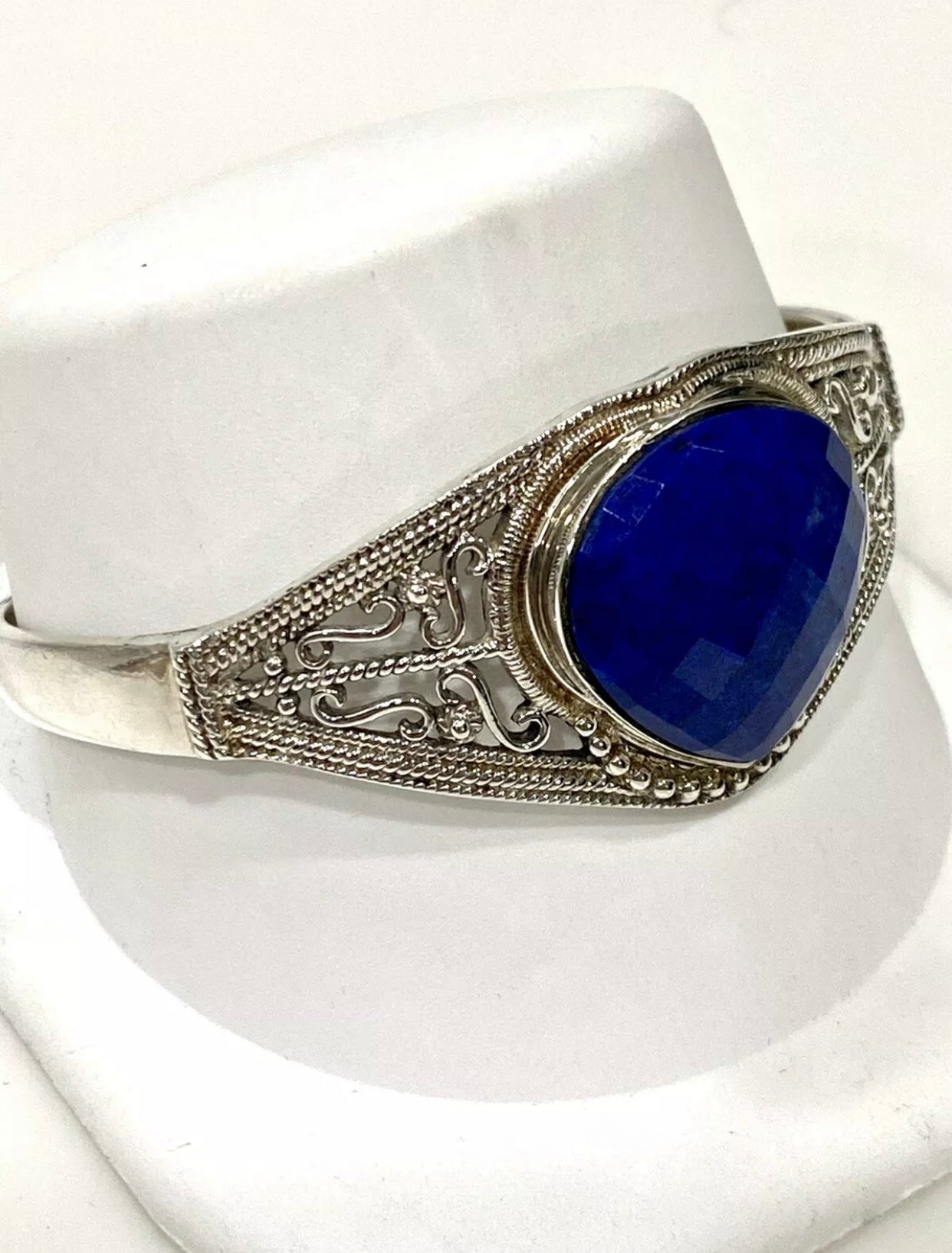 Gorgeous Faceted Blue Onyx Sterling Silver Cuff Bracelet