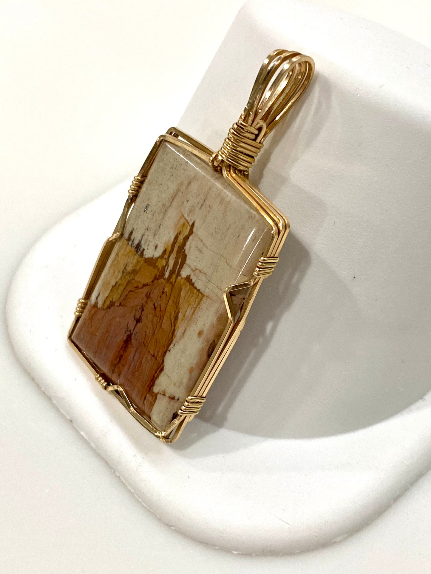 Natural Agate Wire Pendant Gold Filled