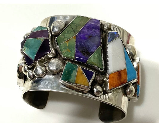 Gorgeous Mosaic Sterling Silver Cuff Bangle