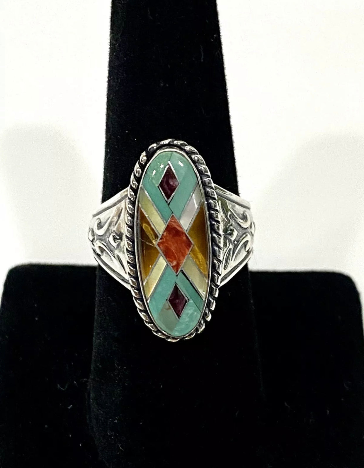 Mosaic Enameled Sterling Silver Ring