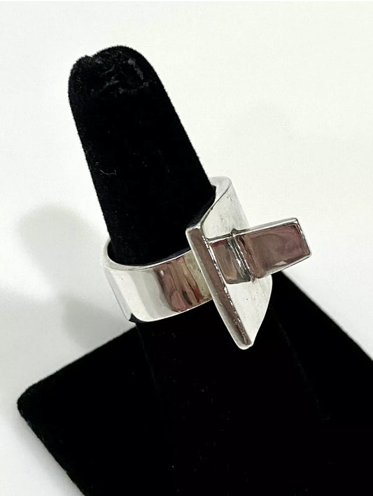 Modern Sterling Silver Buckle Ring