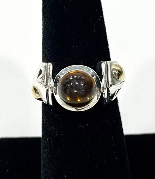 Unique Amber Sterling Silver Gold Accent Ring