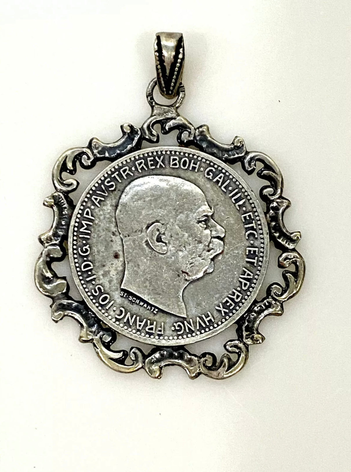 1914 AUSTRIA w KING FRANZ JOSEPH I Eagle VINTAGE Old Silver Corona Coin Pendant