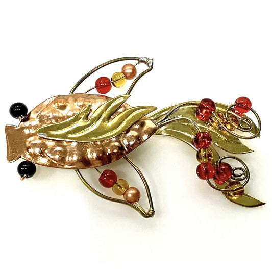 Copper And Brass Beaded Fish Pin/Brooch