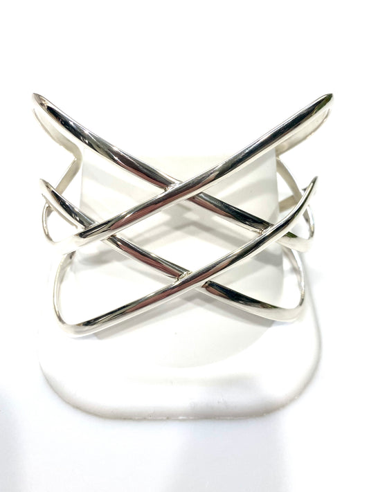 CROSSOVER SOLID STERLING SILVER CUFF BRACELET