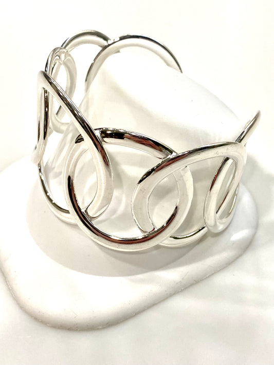 ITALIAN MADE LARGE CIRCLES SOLID STERLING SILVER CUFF BRACELET