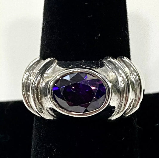 Unisex Purple Zircon Sterling Silver Ring