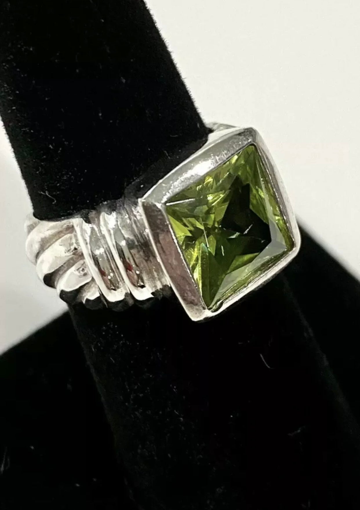 Yurman Inspired Genuine Peridot Sterling Silver Ring