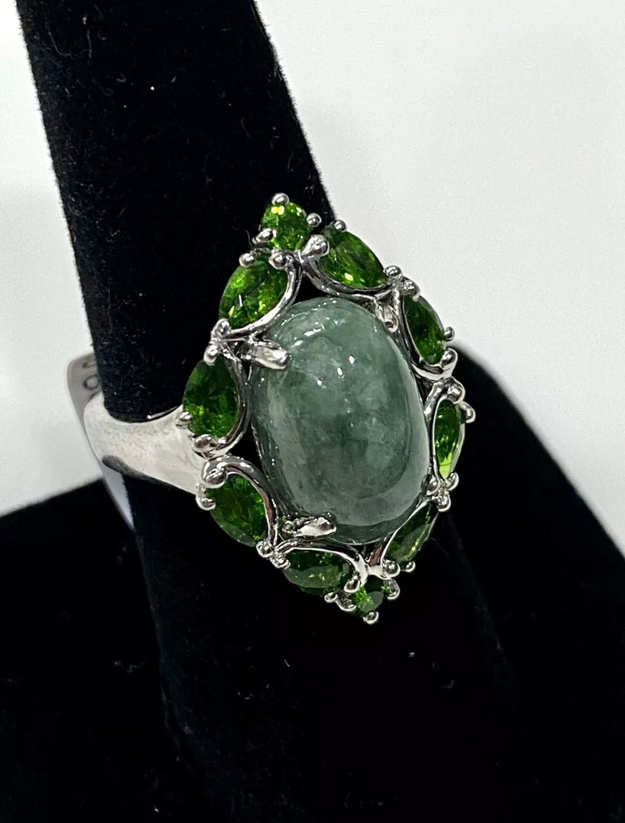 Jadeite & Chrome Diopside Sterling Silver Ring