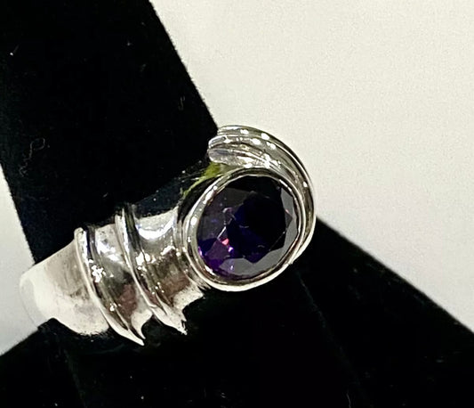 Unisex Purple Zircon Sterling Silver Ring