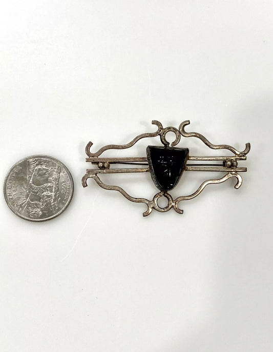 Vintage Onyx Sterling Silver Mexico Mask Pin