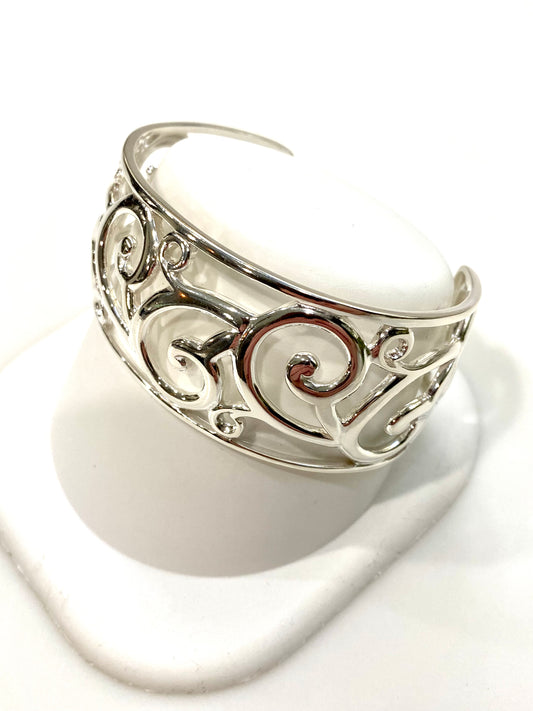 SOLID STERLING SILVER FILIGREE CUFF BRACELET