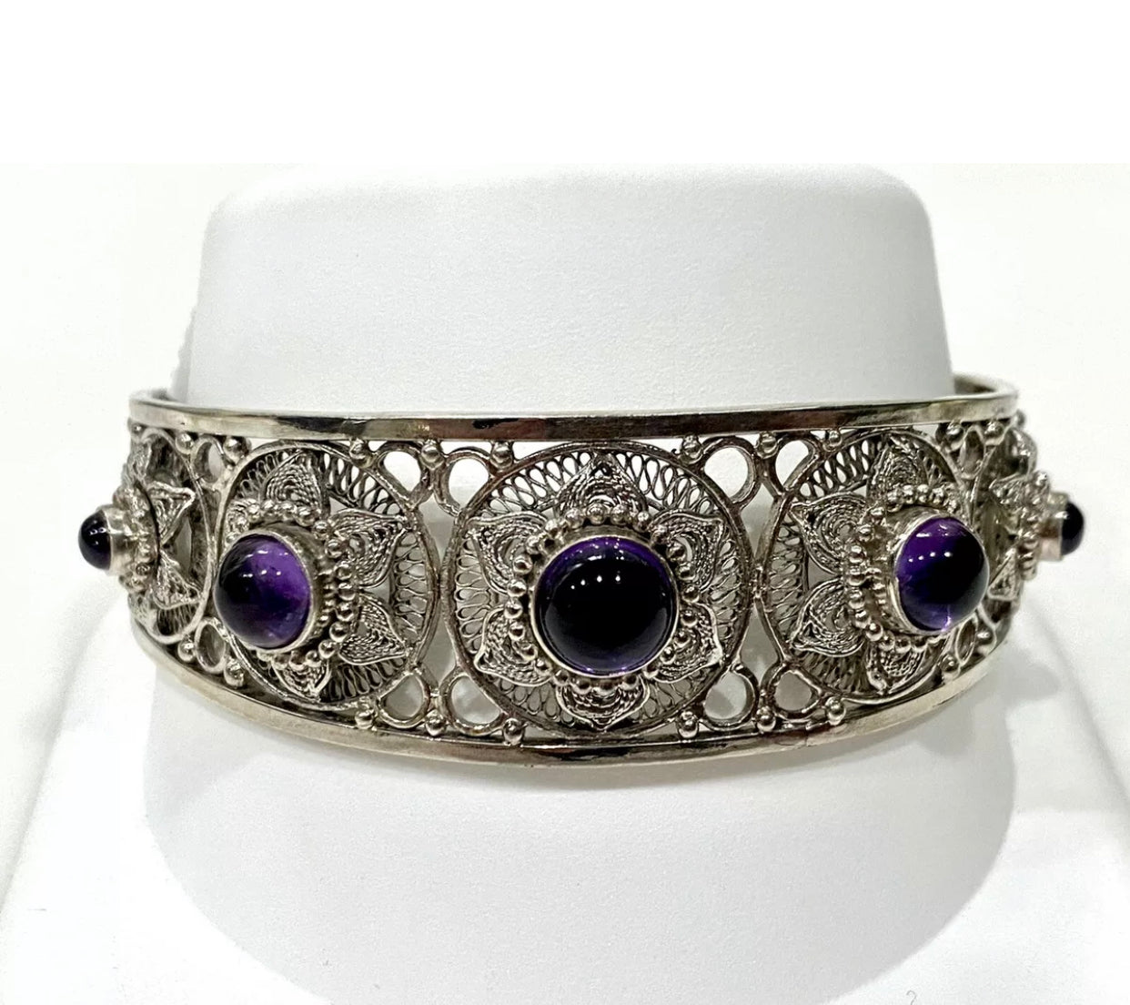 Filigree Cabochon Amethyst Cuff Bracelet