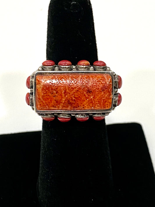 BRILLIANTLY CORAL RING IN STERLING SILVER