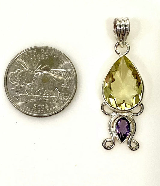 Yellow Topaz And Amethyst Sterling Silver Pendant