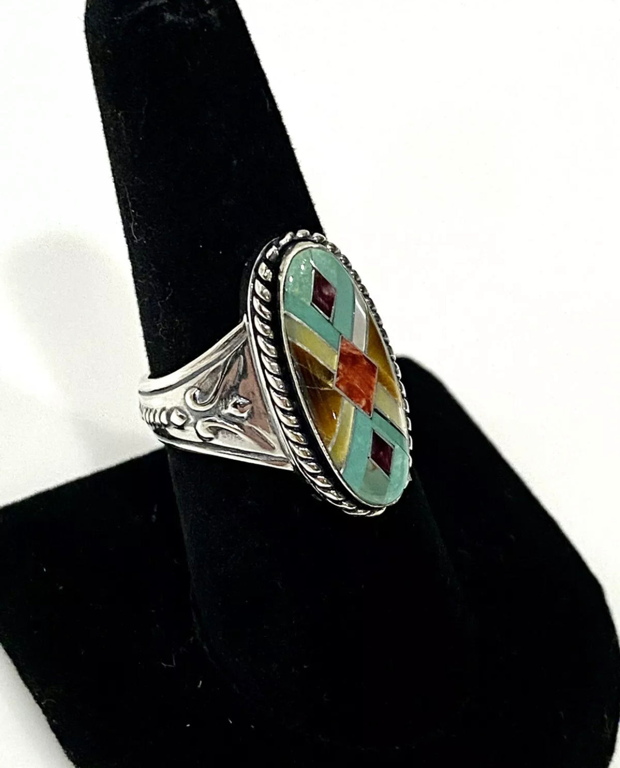 Mosaic Enameled Sterling Silver Ring