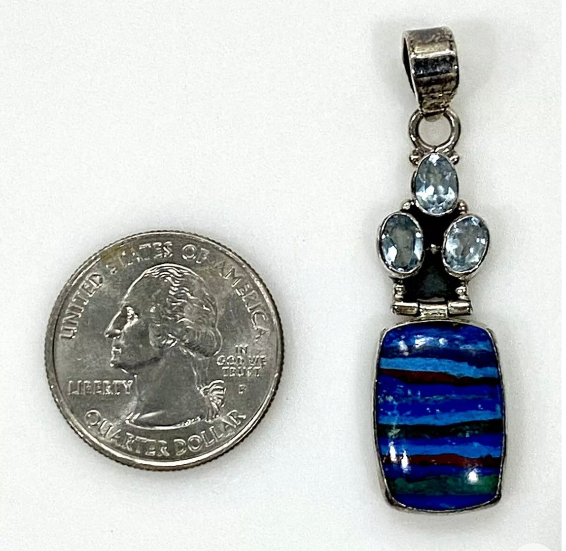 Rainbow Casilica Genuine Blue Topaz Sterling Silver Pendant