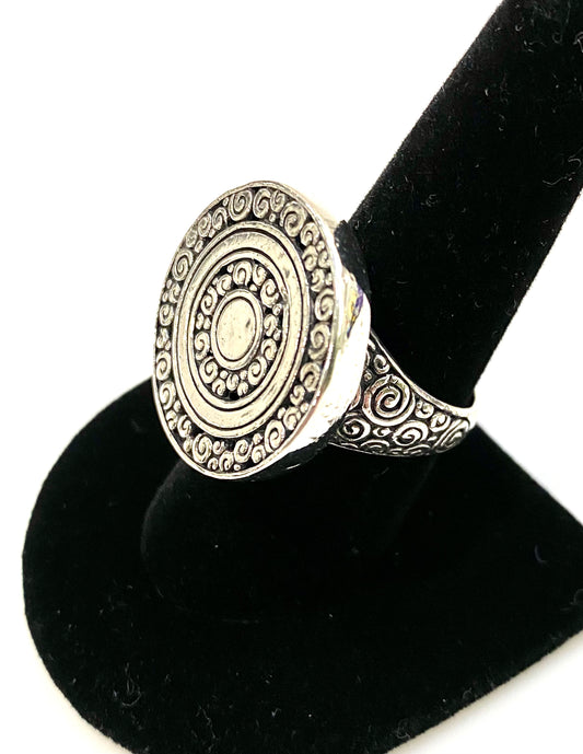 UNIQUELY DESIGNED ORNATE SOLID STERLING SILVER DISC RING