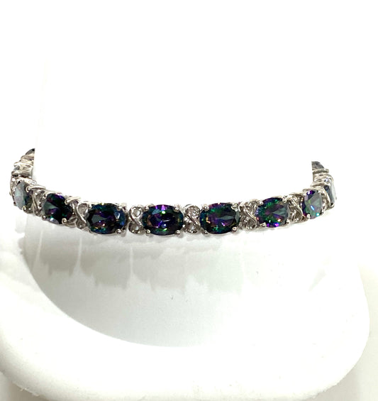 BEAUTIFUL MYSTIC TOPAZ STERLING SILVER LINK BRACELET