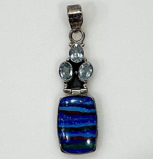 Rainbow Casilica Genuine Blue Topaz Sterling Silver Pendant