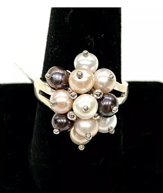 Multi Colored Pearl Sterling Silver Ring