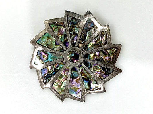 Vintage Abalone Sterling Silver Mexico Pin Brooch