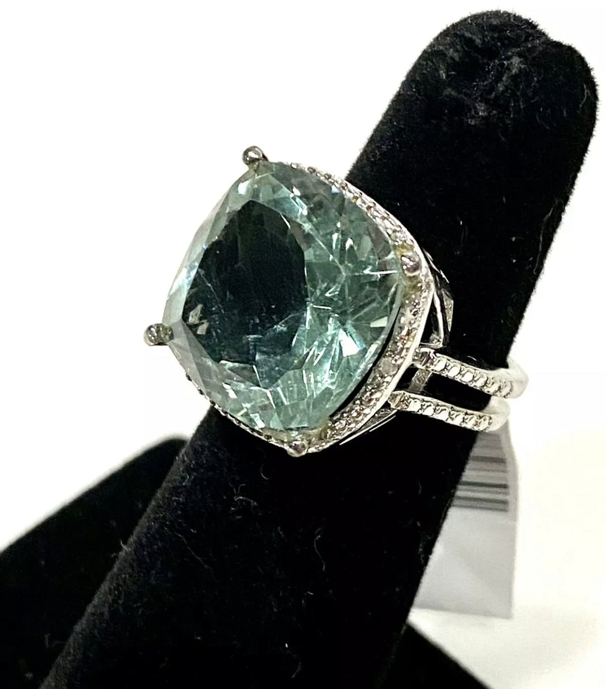 Gorgeous Green Quartz Cushion Cut Sterling Silver Ring