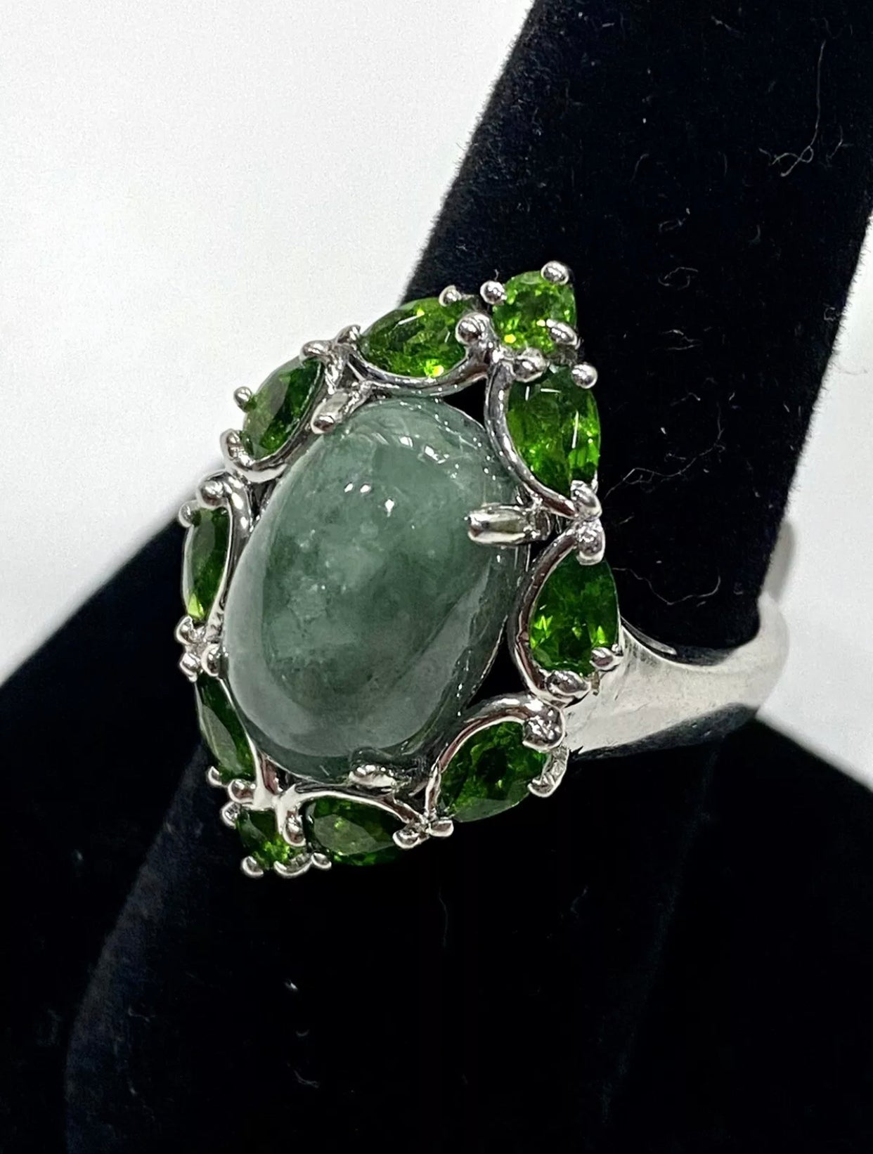 Jadeite & Chrome Diopside Sterling Silver Ring