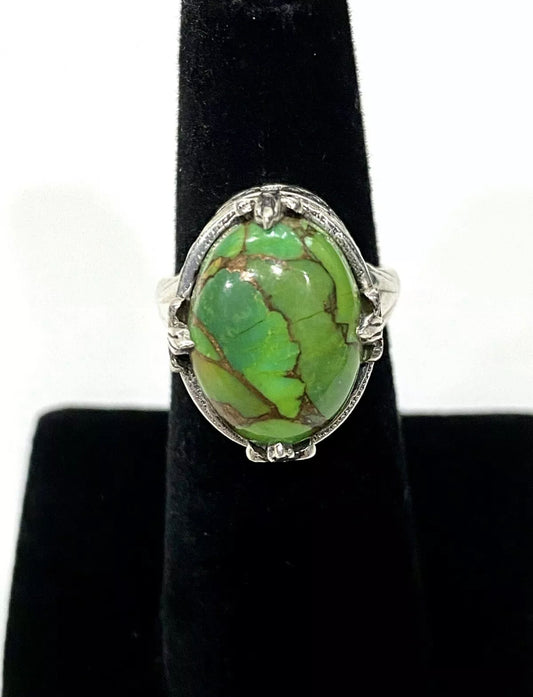 Exceptional Green Copper Turquoise Sterling Silver Ring