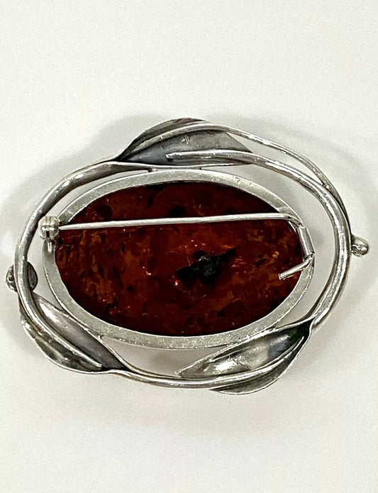 Gorgeous Large Amber Sterling Silver Pin/ Pendant