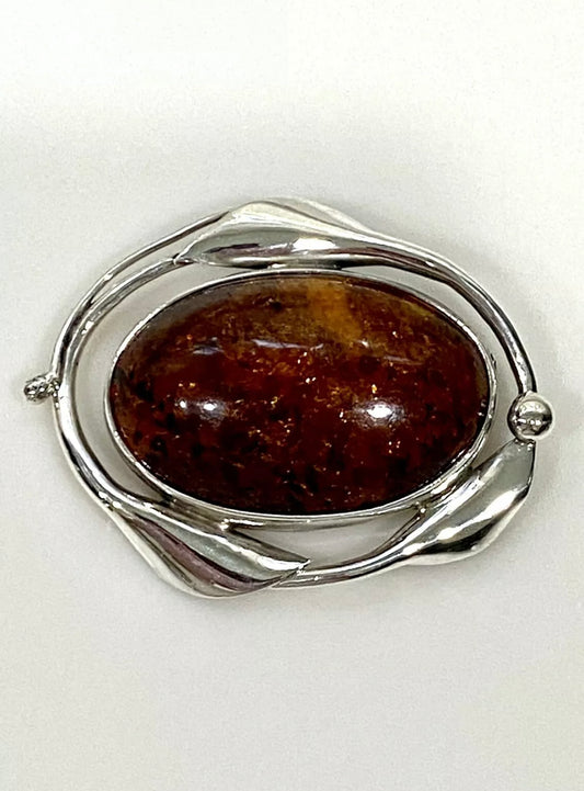 Gorgeous Large Amber Sterling Silver Pin/ Pendant